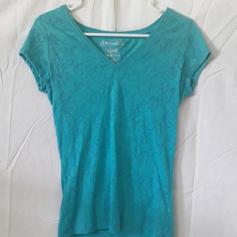 Aeropostale teen medium lace patterned turquoise shirt